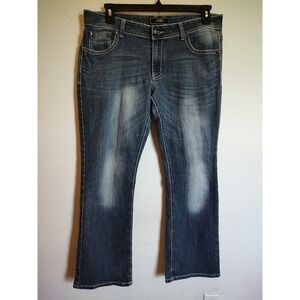 Cato Premium Jeans Women's Sz 14 Mid Rise Boot Cut Dark Wash Stretch Embroidered